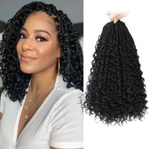 8 Packs Synthetic 12 Inch Goddess Box Braids Crochet Hair Boho Box Braids With Curl Ends Hair Extensions for Women Black
