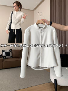 Áo Khoác Nỉ Dài Tay Tự Làm Nóng Lông Cừu Cổ Đứng Cho Nữ Áo Khoác Ngoài Thu Đông Đa Năng Dáng Ôm Vừa Vặn Chất Liệu Cotton Pha Trộn