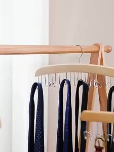 【M】Solid Wooden Camisole Hanger 8 Sturdy Metal Hooks Space Saver For Closet Storage