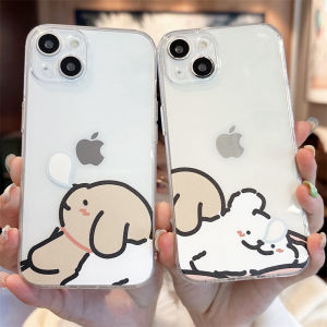 Cute Couple Sleepy Dog Phone Case Creative Cartoon TPU Full Cover Protection for Apple 16Promax 15 14Plus New 13 12Mini XR 8 7 6 Soft Shell
