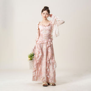 SHANGWEILUO | Blue Ruffle Floral Dress