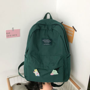 Stylish Korean and Japanese Style Ulzzang High School and College Backpack for Boys and Girls Leisure Waterproof Nylon Cloth Zipper Closure