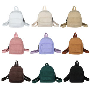 Retro Women Corduroy Backpack Casual Travel Bag Solid Color Aesthetic Purse for School and Shopping