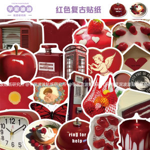 สติกเกอร์ป้องกันน้ำสไตล์เรโทรสีแดงเรียบง่าย 50 แผ่น สำหรับตกแต่งกระเป๋าเดินทาง โน้ตบุ๊ก โทรศัพท์มือถือ เคสคอมพิวเตอร์