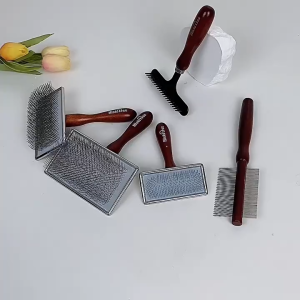 Pet Cat Dog comb Slicker brush log needle comb dog grooming comb shedding hair Remove Roughening Wood handle