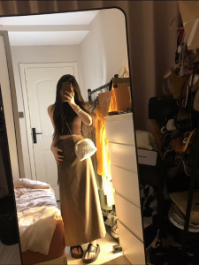 Summer Pure Desire Style Retro Young Adult Lady like Woman Short Temperamental Stretch Vest Irregular High Waist One-Piece Skirt