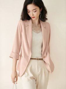 Misoshine | Elegant Pink Casual Lightweight Blazer 3/4 Sleeves