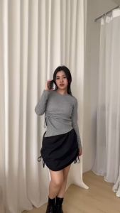 CARLY l Top Wanita Lengan Panjang Tali Serut l Crop Top Perempuan l Long Sleeve Side Scrunched | Hijab Friendly