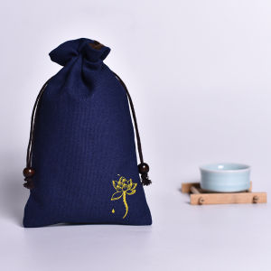 Cotton Linen Natural Surface Jewelry Storage Bag Drawstring Corded Small Cloth Pouch for Buddha Beads Bracelets Walnut