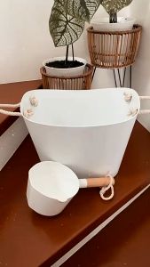 Multipurpose Flexible Laundry Bucket Basket Storage with Rope Handle Dipper Wooden Handle