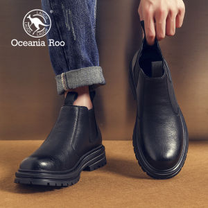 Mens Casual Chelsea Boots Brown Leather Shoes Thick Bottom High Top Fleece Lined Autumn Winter Workwear Martin Short Boots