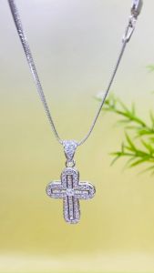 Dây chuyền bạc ý S925 xi bạch kim kiểu ép móc máy dày 04mm bản 2.5mm Mặt dây chuyền thánh giá bạc mạ vàng trắng Vòng cổ nữ bạc S925 KIM LỘC PHÁT