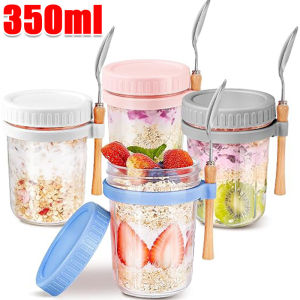 350ml Overnight Oats Jars / Fruit Salad Food Sealing Glasse Cups / Portable Breakfast Cup with Lid and Spoon