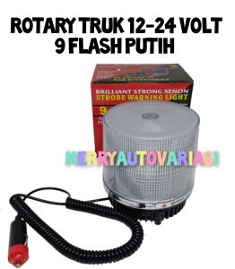 LAMPU ROTARY TRUK 9 FLASH PUTIH 12-24 VOLT