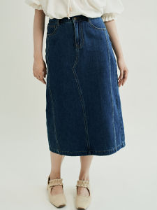 Classic Retro Denim Split Skirt High Waist Slimming French Style Summer New Arrival Womens Half-length A-Line Cotton Skirt