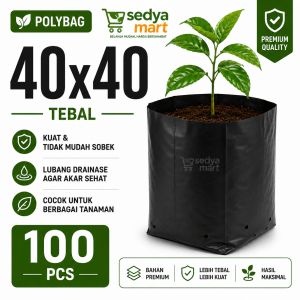 Polybag Tanaman Plastik Tebal Hitam 40x40 Isi 100 pcs Pot Bibit Semai Tanaman Besar Murah | Lipat: 20 cm Duduk: 26 cm Diameter: 28 cm | Untuk Tanaman Besar di Luar Ruangan & Taman