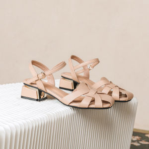 Roman Style Woven Upcycled Womens Sandals Summer 2024 mid Heel Covered Toe Outdoor Wear Size 41 to 43 Large Size Shoes