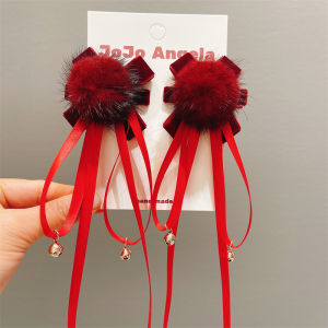 Childrens Hair Accessories Velvet Butterfly Knot Festive New Year Baby Cute Ball Headwear Hairpin Traditional Chinese Style