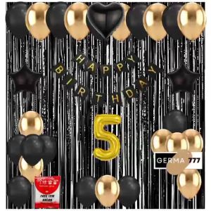 Paket Set Dekorasi Pesta Ulang Tahun Balon Latek Banner Happy Birthday Tirai Hitam
