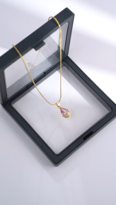 NOVAE Pink Water Droplet Zircon Necklace For Women Light Luxury Tanso Ginto-Plated Fashion Jewelry