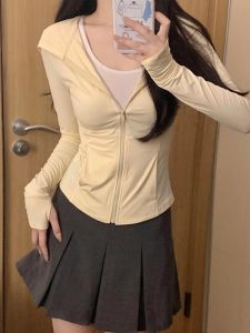 Ice Silk UV Protection Clothing Womens Slim Fit Waistcoat Yellow Summer Top Anti Ultraviolet Light Small Size 2024 New Style