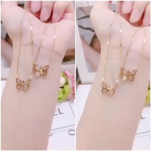 Kalung Liontin Kupu Gold Titanium Wanita Tahan Luntur & Karat