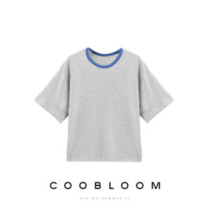 เสื้อยืดคอตตอนผ้าลินินแขนสั้นฤดูร้อน COOBLOOM ทรงตรง สไตล์ทำงาน สีพื้น คอกลม ความยาวปกติ ผลิตจากผ้าลินิน 16 กลม