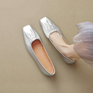 MIFEI | Square Toe Silver Summer Flat Loafers