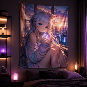 Vikama Kawaii Anime Tapestry Sweet Aesthetic Vikama Dessert And Cake-Themed Anime Tapestry For Girls Cute Maid-Style Wall