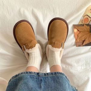 2025 New Womens Birkfoot Casual Slip-On Shoes round Head Retro Fleece Lined Anti-Slip Warm Bean Shoes Comfortable Cotton Shoes
