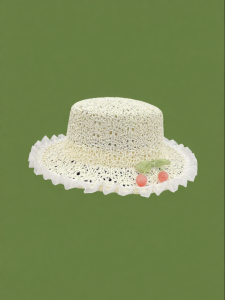 Sweet and Cute Womens Sun Hat with Large Brim and Cherry Lace Design