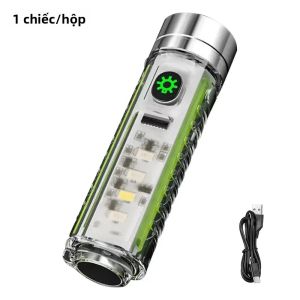 Đèn Pin Mini Móc Khóa LED Sạc USB C Tích Hợp Nam Châm Đuôi Đèn UV Đa Chức Năng Tiện Dụng Cho Cắm Trại