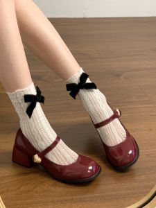 Red French Vintage Mary Jane Single Shoes Womens High Heels Thick Heel Summer New Style Fashionable Flat Mouth Shoes