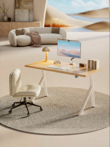Loctek | Intelligent Electric Lift Desk Computer Table Solid Wood Creamy Style
