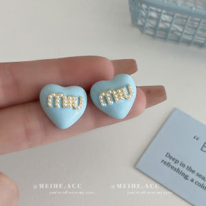 Sweet Blue Summer Drops Star Heart-shaped Earrings with Zirconia Inlay Alloy Plating Silver Gold Suitable for Females