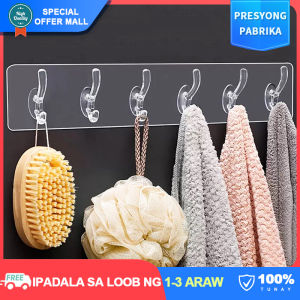 【Utility】Transparent Self Adhesive Hanging 6 Hooks Reusable Heavy Duty Hanger Waterproof Oilproof Suitable for Bathroom Kitchen Wall Closet Behind The Door