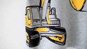 [zensasi] Baju Kaos T-Shirt Anak Laki-Laki Dan Perempuan Lengan Pendek Gambar Excavator Warna Abu-Abu