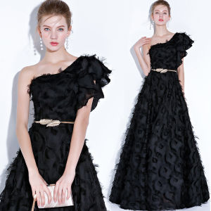 Elegant Black Long Evening Gown Womens Fashionable Mid-Waist Floor-Length Dress for Year-End Party And Wedding Ceremony