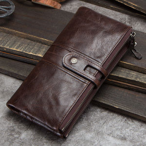 Hiram Genuine Leather Men Wallets Retro Card Holders Zipper Coin Pocket Money Clips Male Long Purses Wallets