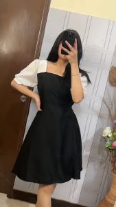 BestStore - Mini Dres lengan puff / Dres wanita korean style / Dres elegant pesta / Dress korean hitam putih