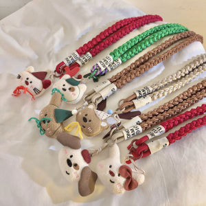 Korean Style Cartoon Bear Knitted Nylon Long Rope Durable Phone Case Accessory Womens Side Shoulder Bag Cord Cute Student Decorations