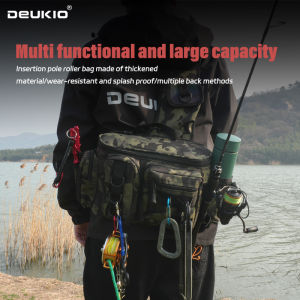 DEUKIO Fishing Equipment Backpack Bait Box Equipment Storage Bag Mens Fishing Backpack with Pole Holder Sling Shoulder Bag