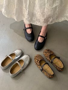 French Leopard Print Buckle Strap Mary Jane Shoes Soft Bottom Flat