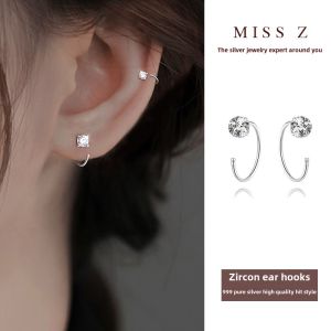 Z Miss 999 Pure Silver Zirconia Ear Hooks Womens Sleepwear-friendly Earrings New 2025 Fashion Jewelry Ear Studs