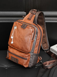 Large Capacity Mens Outdoor Chest Bag Crossbody Street Simple Leather Single Shoulder Bag New Style Hip Hop Fashion 2025