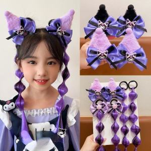 Sanrio Cute Girls Cartoon Kuromi Bow Colorful Wigs Headband Hair Ponytail Hair Tie Hair Accessories