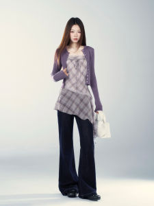 YIKEXIAOYEMEI | Áo Cardigan Len Mỏng Màu Tím Phong Cách Thoải Mái