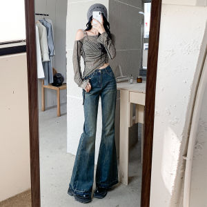 American Retro Denim Female 2024 New Arrival Small High Waist Slim Looking Loose without Leg Sticking Flared Pants