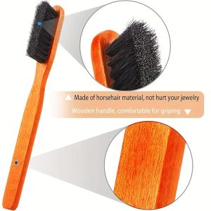 2PC Natural Horsehair Polishing Brushes Kit High Precision for Jewelry Cleaning Silverware Shine Antique Restoration
