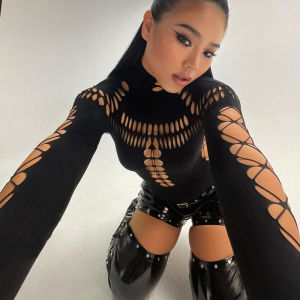 Candyhot เซ็กซี่ Hollow OUT คอชุดบอดี้สูท Bodycon Y2K แขนยาวแฟชั่น T เสื้อผู้หญิง Gothic Punk Streetwear Bodysuits